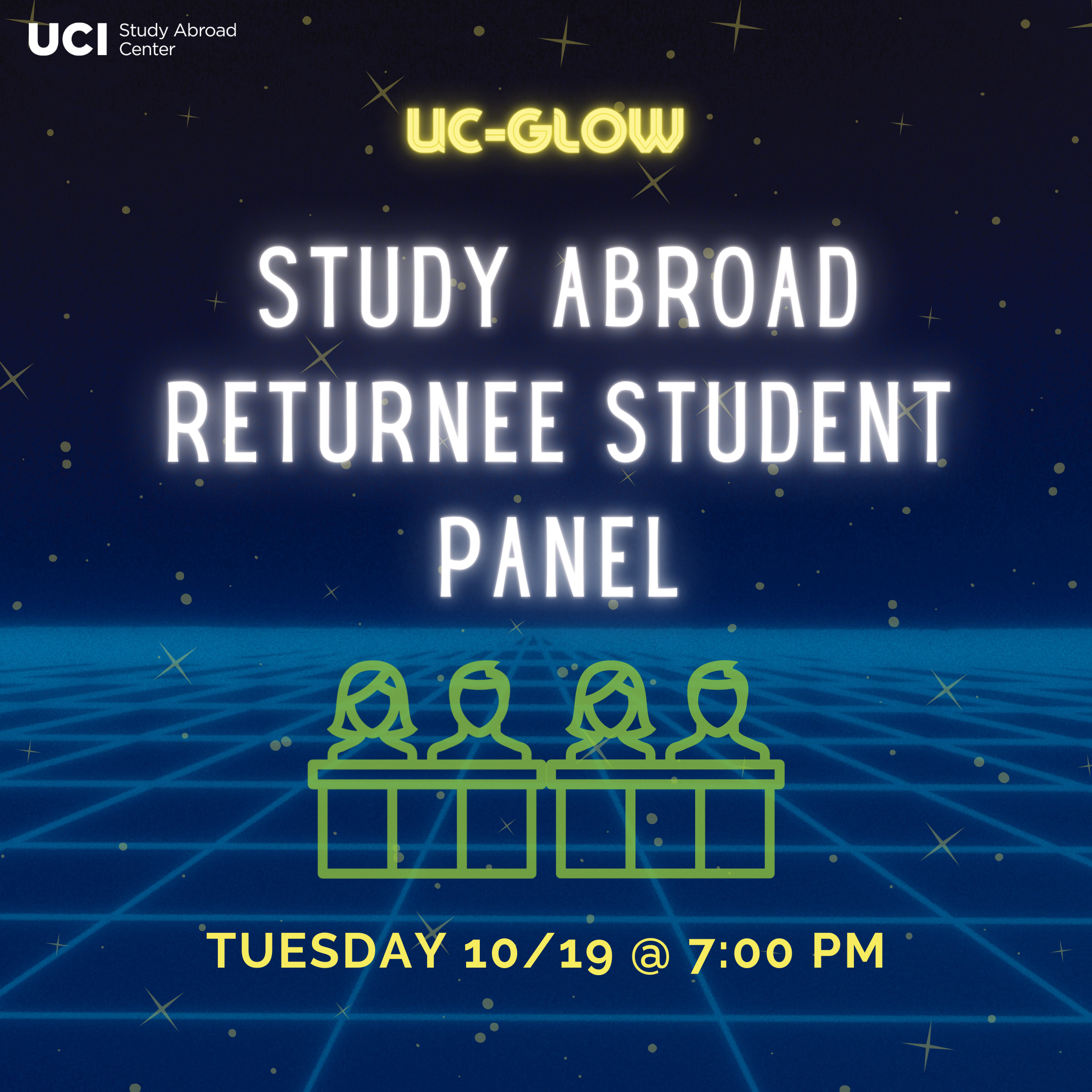 UC-GLOW. Study abroad returnee student panel. Tuesday October 19th at 7:00pm